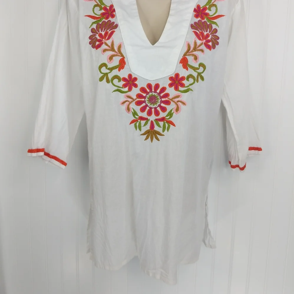 SOL Embroidered Cotton Tunic Top Sz M